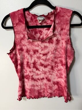 Y2K Rave Pink Tie Dye Lettuce Hem Fairy Grunge Sleeveless Tank Top